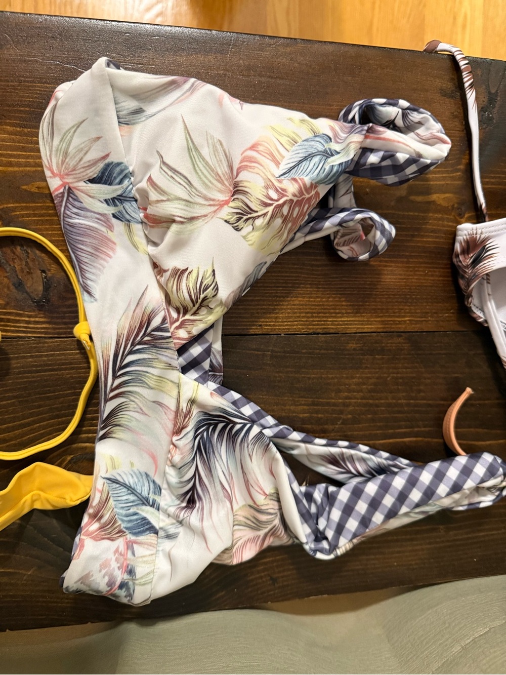 Floral Print Women’s Swimsuit Reversible Top - White with Multicolor Leaves